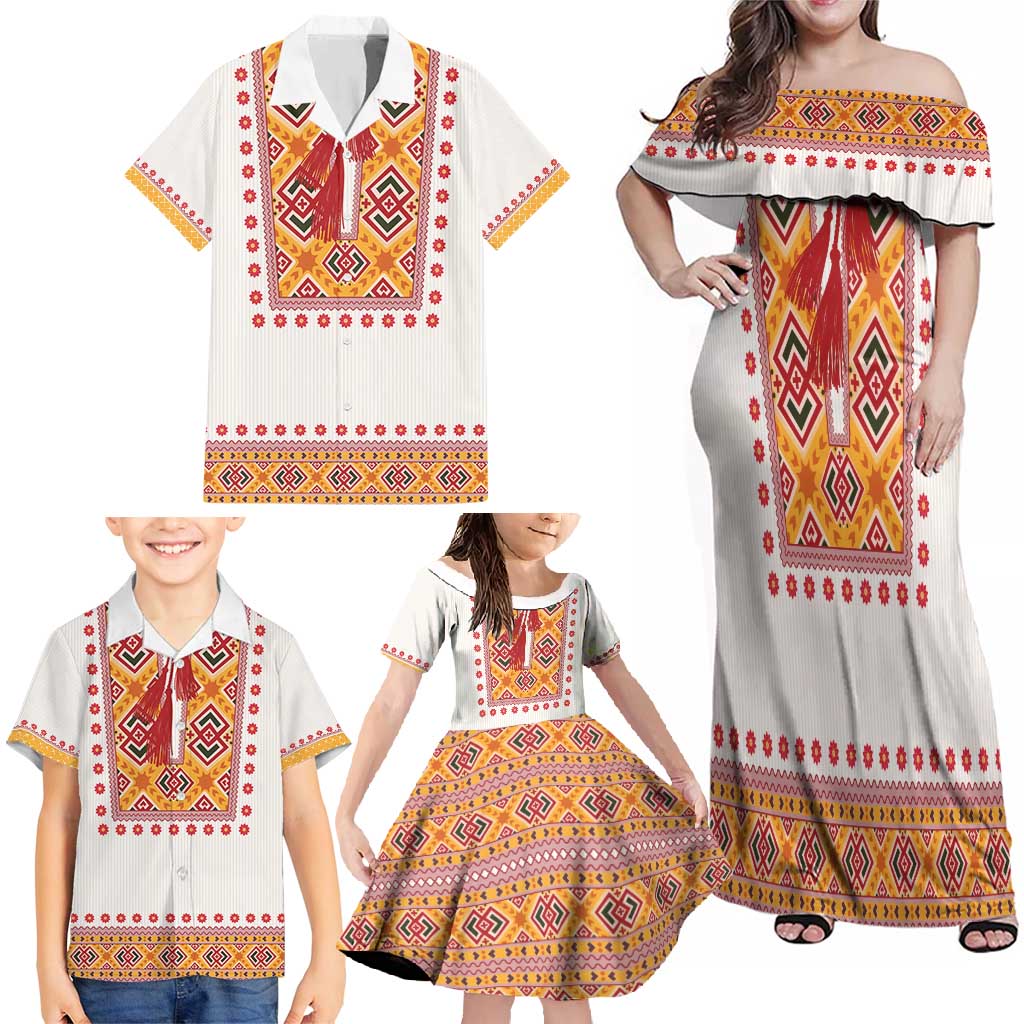 Slovakia Costume Family Matching Off Shoulder Maxi Dress and Hawaiian Shirt Traditional Folk Pattern