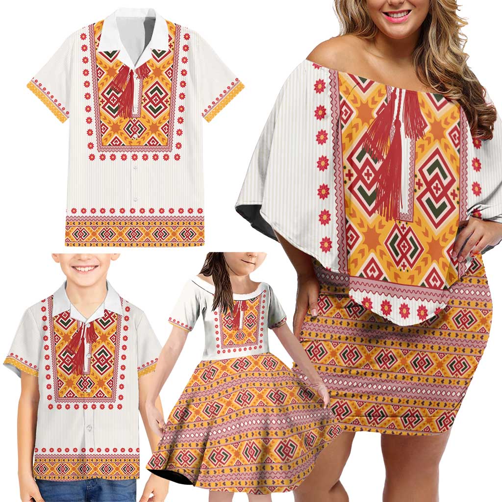 Slovakia Costume Family Matching Off Shoulder Short Dress and Hawaiian Shirt Traditional Folk Pattern
