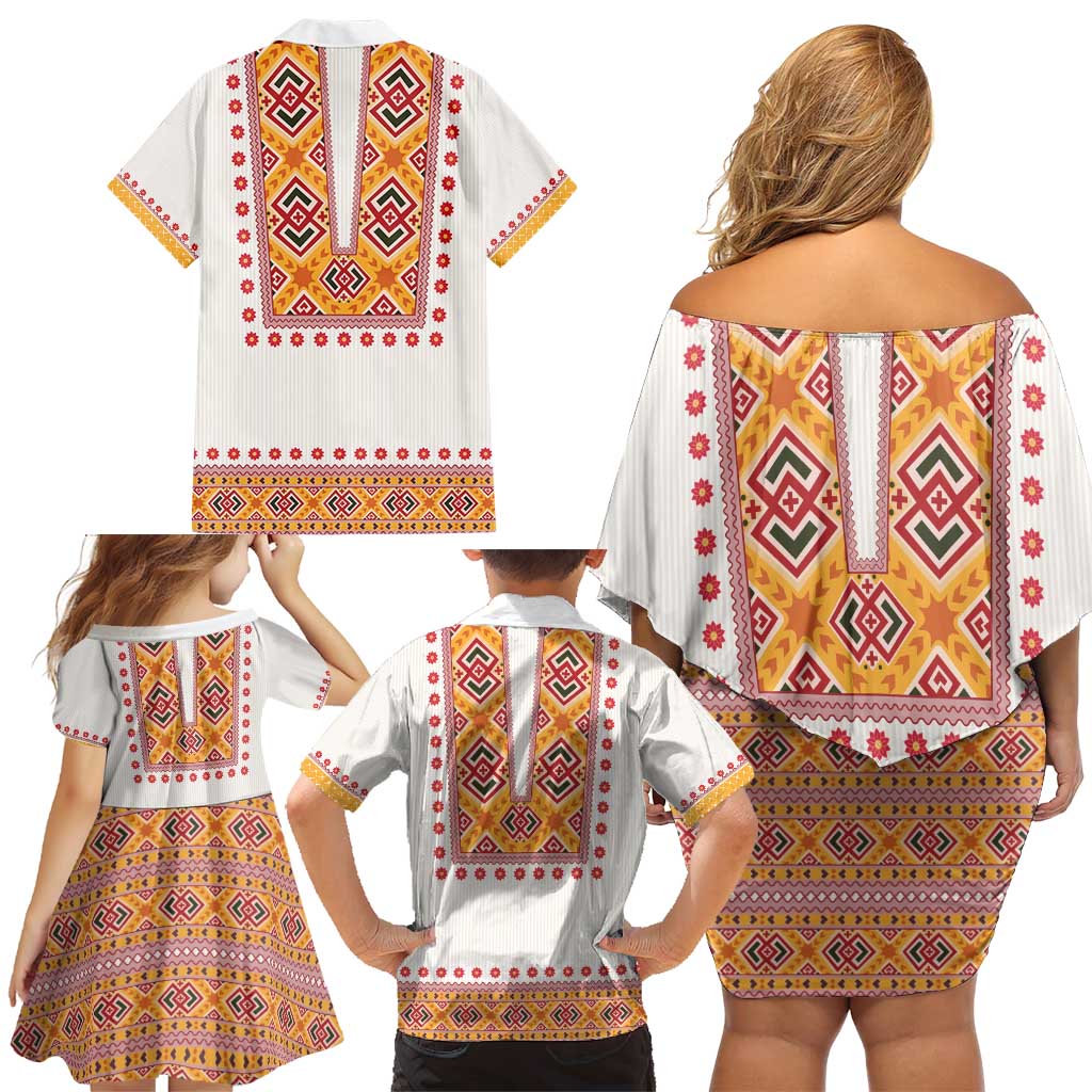 Slovakia Costume Family Matching Off Shoulder Short Dress and Hawaiian Shirt Traditional Folk Pattern