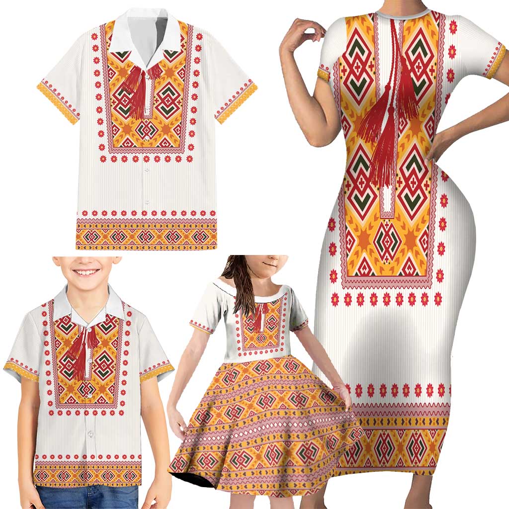 Slovakia Costume Family Matching Short Sleeve Bodycon Dress and Hawaiian Shirt Traditional Folk Pattern