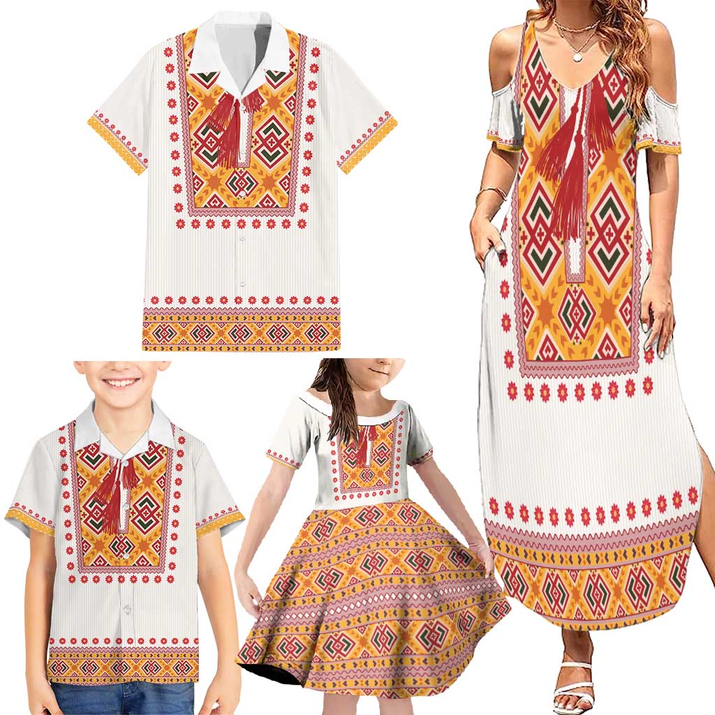 Slovakia Costume Family Matching Summer Maxi Dress and Hawaiian Shirt Traditional Folk Pattern