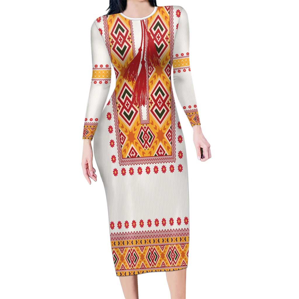Slovakia Costume Long Sleeve Bodycon Dress Traditional Folk Pattern