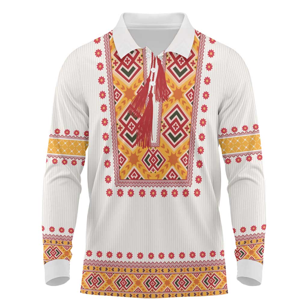Slovakia Costume Long Sleeve Polo Shirt Traditional Folk Pattern