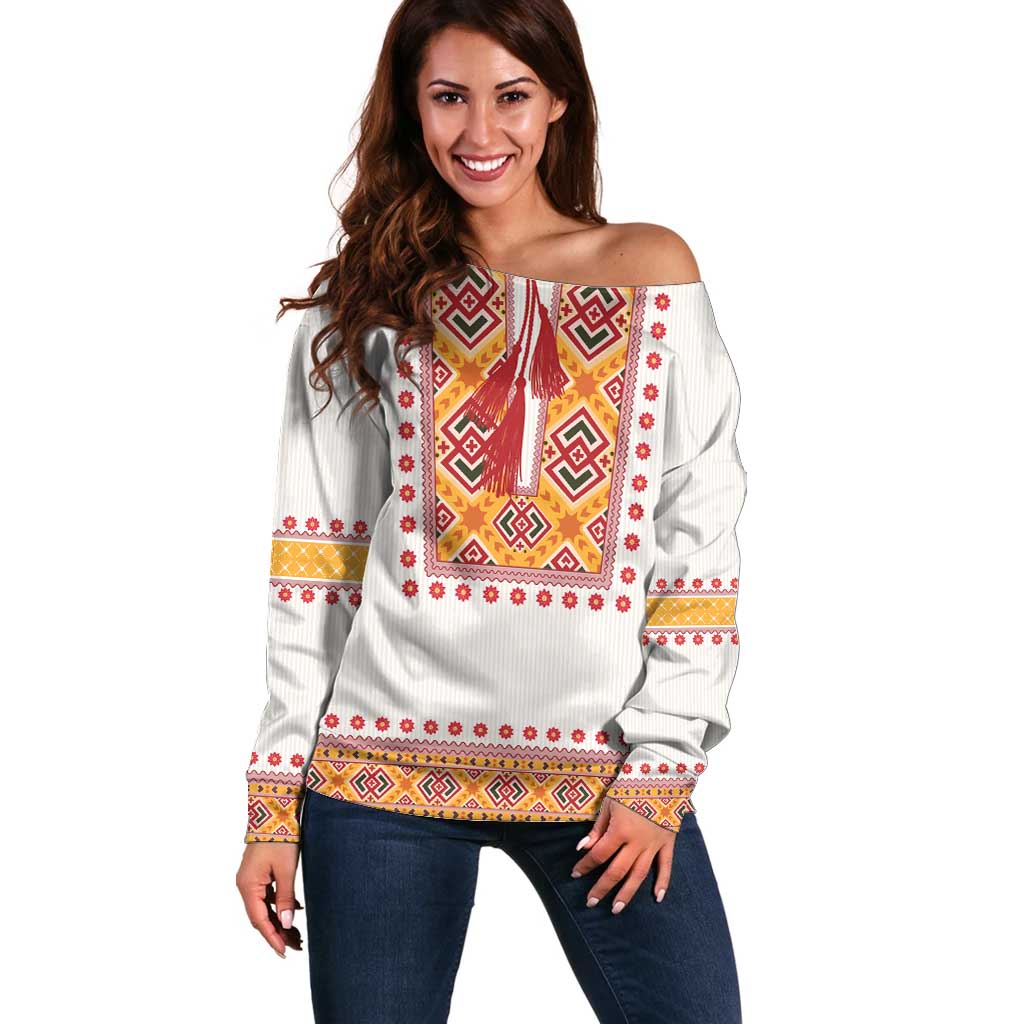 Slovakia Costume Off Shoulder Sweater Traditional Folk Pattern