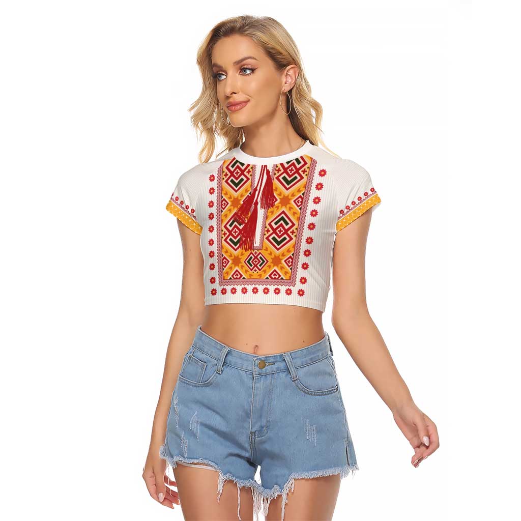Slovakia Costume Raglan Cropped T Shirt Traditional Folk Pattern