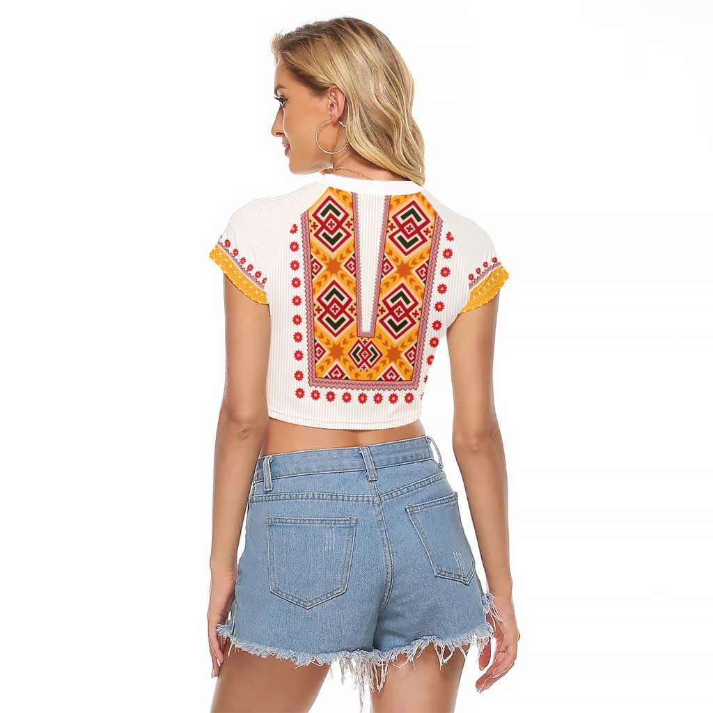 Slovakia Costume Raglan Cropped T Shirt Traditional Folk Pattern