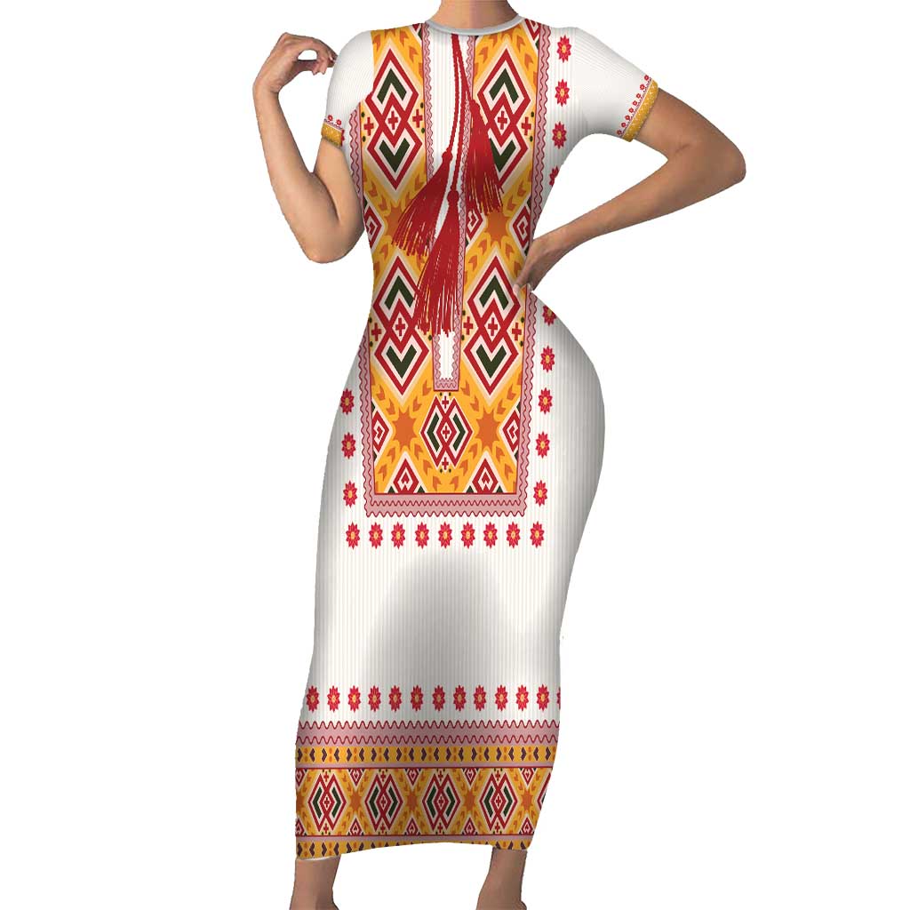 Slovakia Costume Short Sleeve Bodycon Dress Traditional Folk Pattern