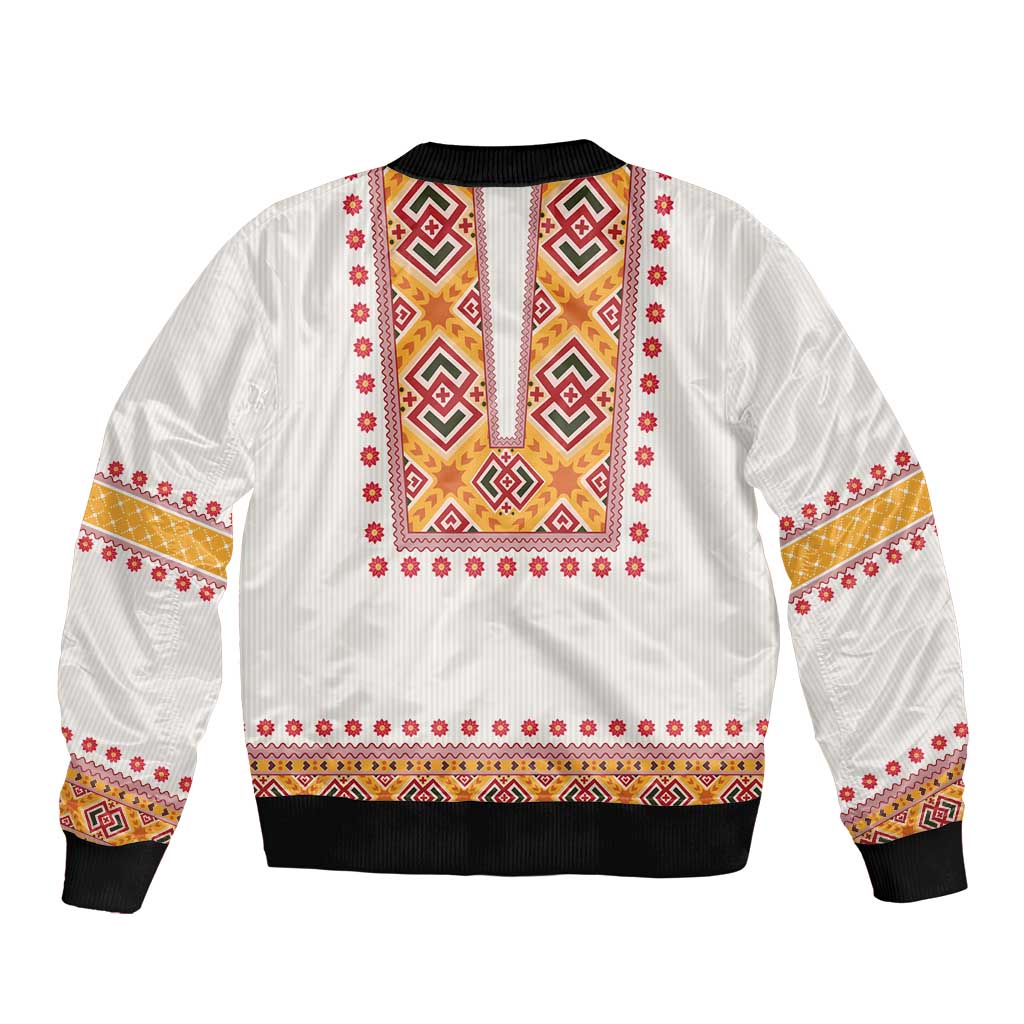 Slovakia Costume Sleeve Zip Bomber Jacket Traditional Folk Pattern