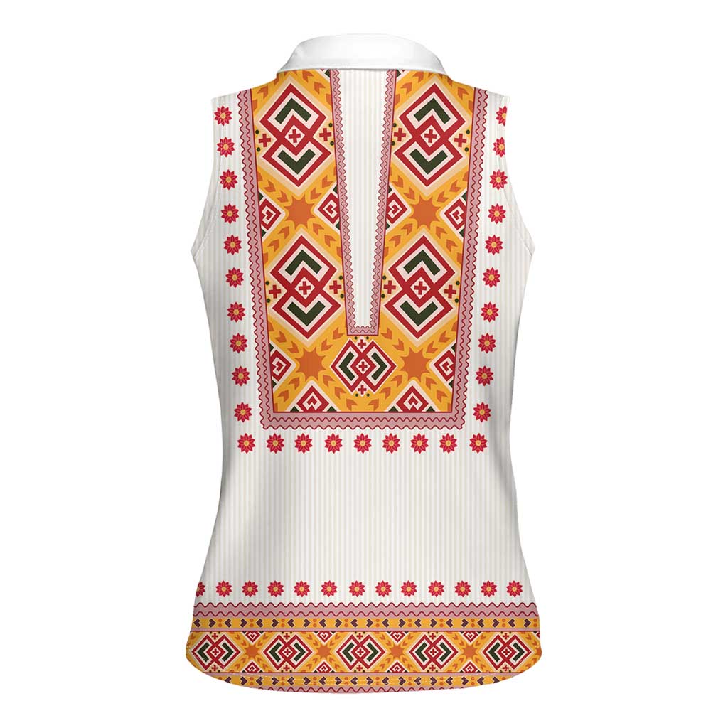 Slovakia Costume Women Sleeveless Polo Shirt Traditional Folk Pattern
