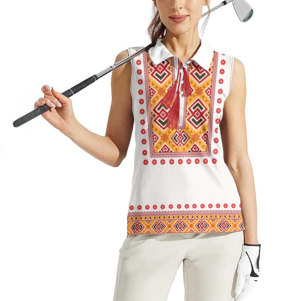 Slovakia Costume Women Sleeveless Polo Shirt Traditional Folk Pattern