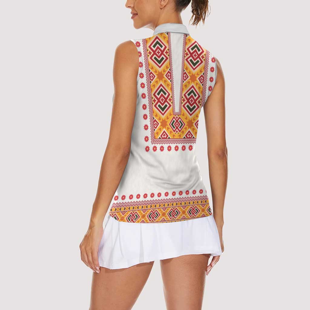 Slovakia Costume Women Sleeveless Polo Shirt Traditional Folk Pattern