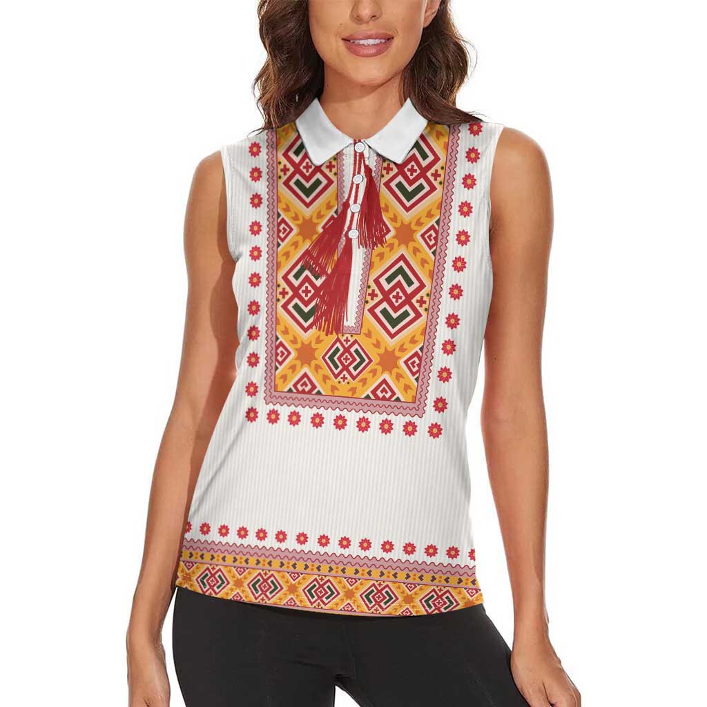 Slovakia Costume Women Sleeveless Polo Shirt Traditional Folk Pattern
