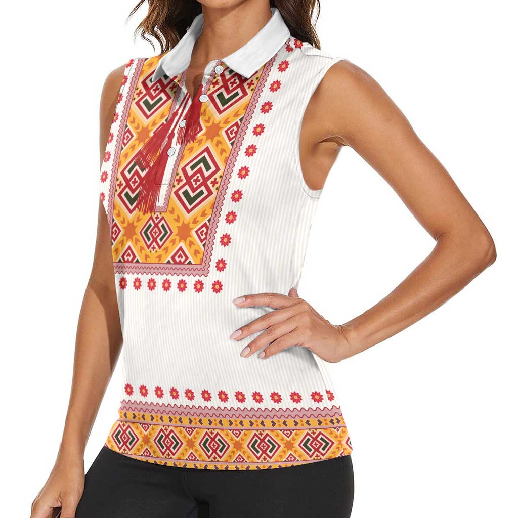 Slovakia Costume Women Sleeveless Polo Shirt Traditional Folk Pattern