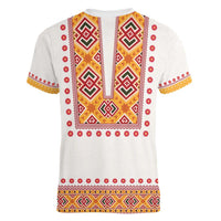 Slovakia Costume Women V-Neck T-Shirt Traditional Folk Pattern