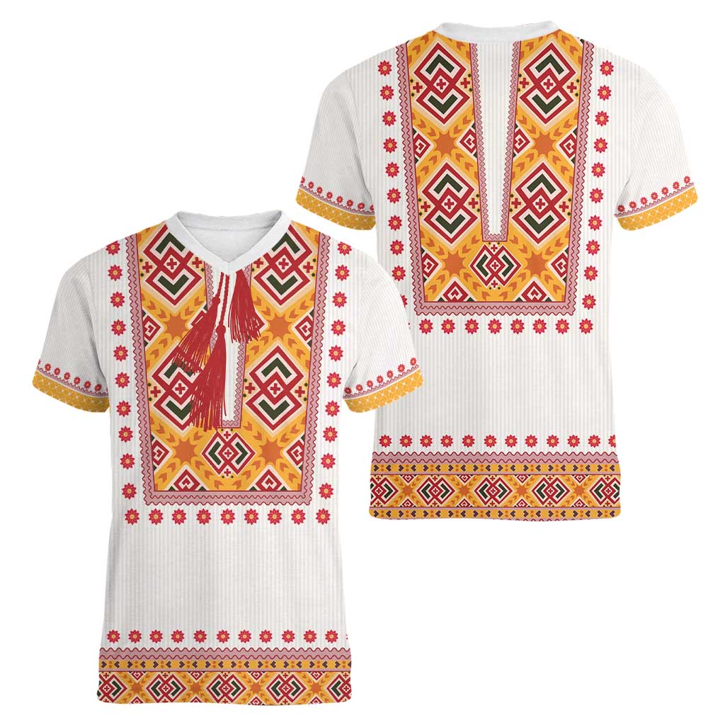 Slovakia Costume Women V-Neck T-Shirt Traditional Folk Pattern