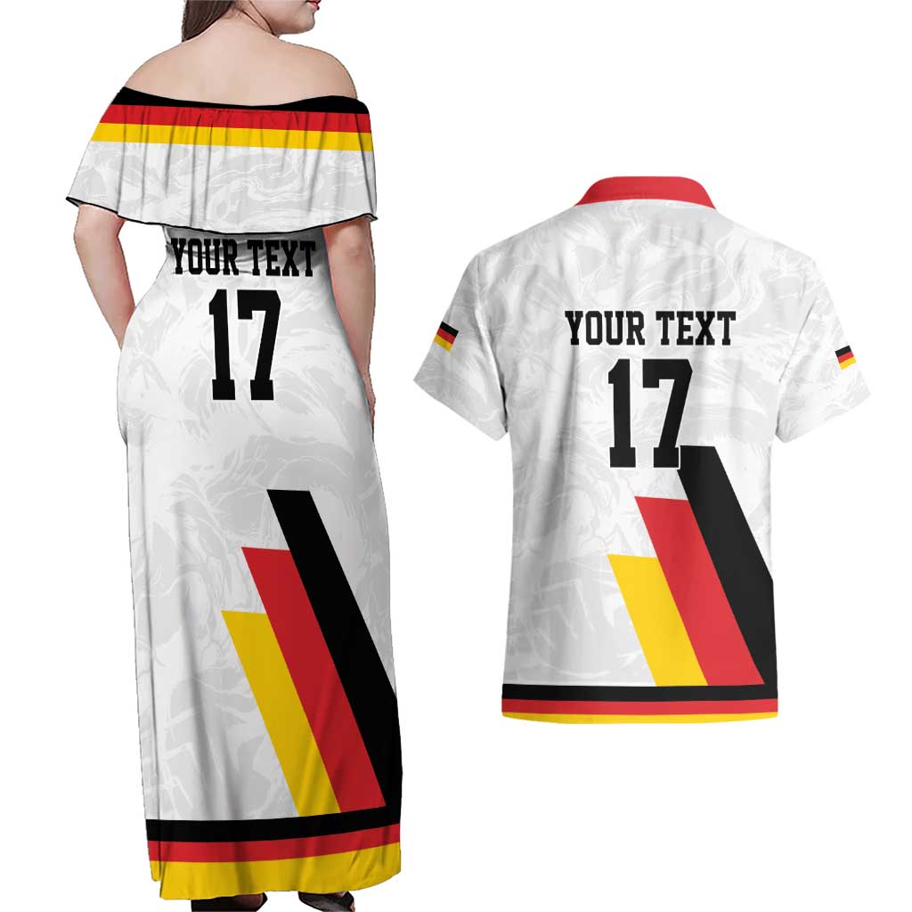 Custom Germany Ice Hockey Couples Matching Off Shoulder Maxi Dress and Hawaiian Shirt Retro Jersey