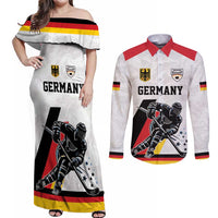 Custom Germany Ice Hockey Couples Matching Off Shoulder Maxi Dress and Long Sleeve Button Shirt Retro Jersey