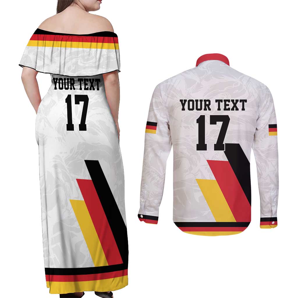 Custom Germany Ice Hockey Couples Matching Off Shoulder Maxi Dress and Long Sleeve Button Shirt Retro Jersey