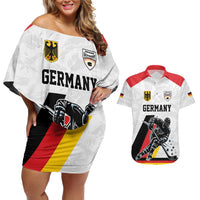 Custom Germany Ice Hockey Couples Matching Off Shoulder Short Dress and Hawaiian Shirt Retro Jersey