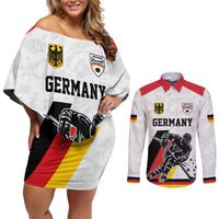 Custom Germany Ice Hockey Couples Matching Off Shoulder Short Dress and Long Sleeve Button Shirt Retro Jersey