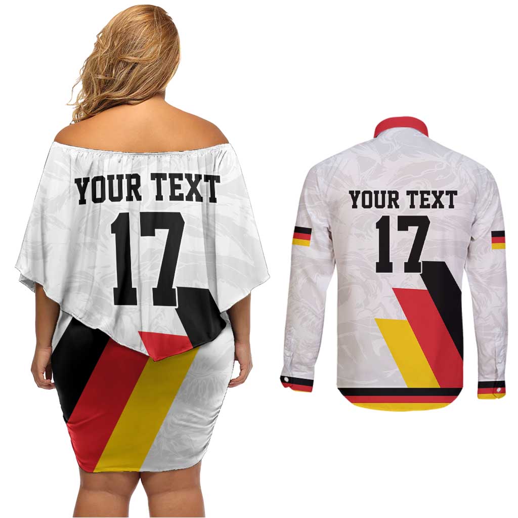 Custom Germany Ice Hockey Couples Matching Off Shoulder Short Dress and Long Sleeve Button Shirt Retro Jersey