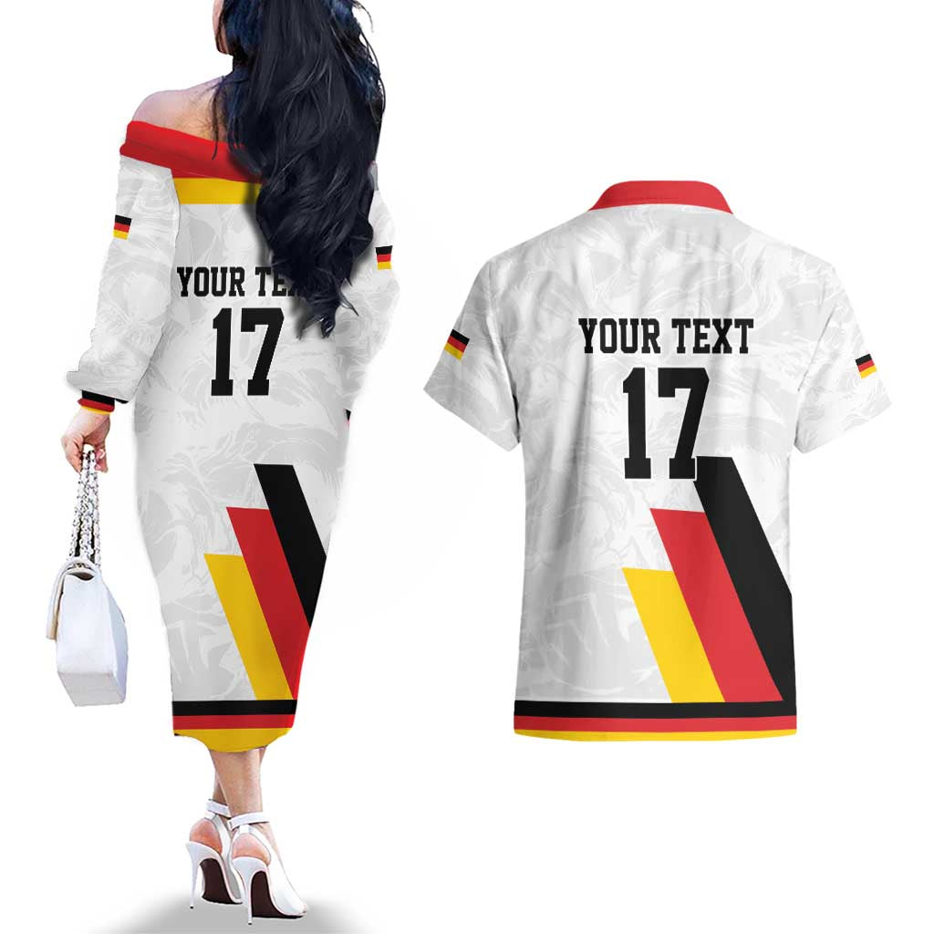 Custom Germany Ice Hockey Couples Matching Off The Shoulder Long Sleeve Dress and Hawaiian Shirt Retro Jersey