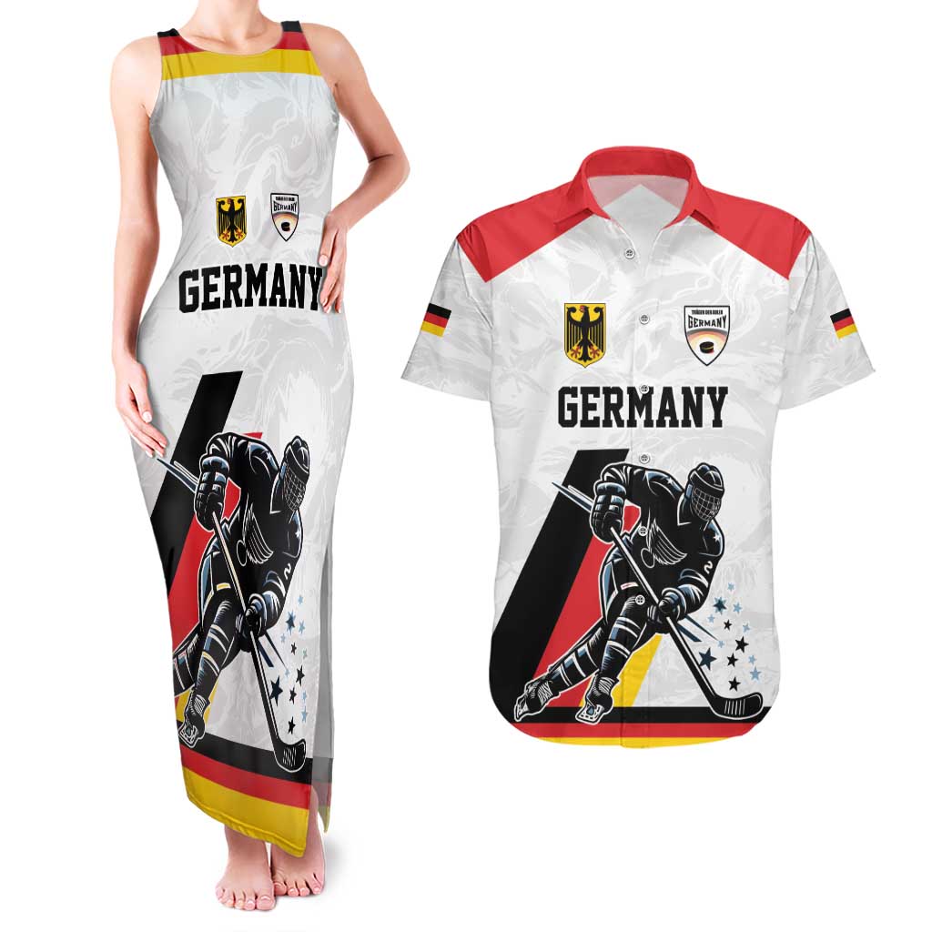 Custom Germany Ice Hockey Couples Matching Tank Maxi Dress and Hawaiian Shirt Retro Jersey