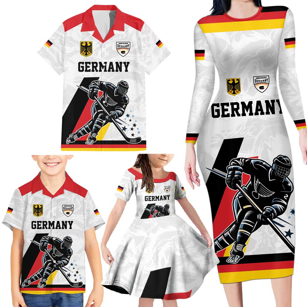 Custom Germany Ice Hockey Family Matching Long Sleeve Bodycon Dress and Hawaiian Shirt Retro Jersey