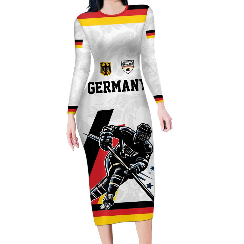 Custom Germany Ice Hockey Family Matching Long Sleeve Bodycon Dress and Hawaiian Shirt Retro Jersey