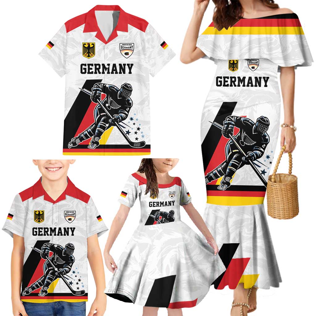 Custom Germany Ice Hockey Family Matching Mermaid Dress and Hawaiian Shirt Retro Jersey