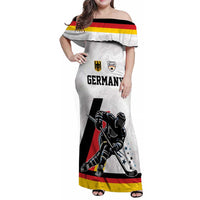Custom Germany Ice Hockey Family Matching Off Shoulder Maxi Dress and Hawaiian Shirt Retro Jersey