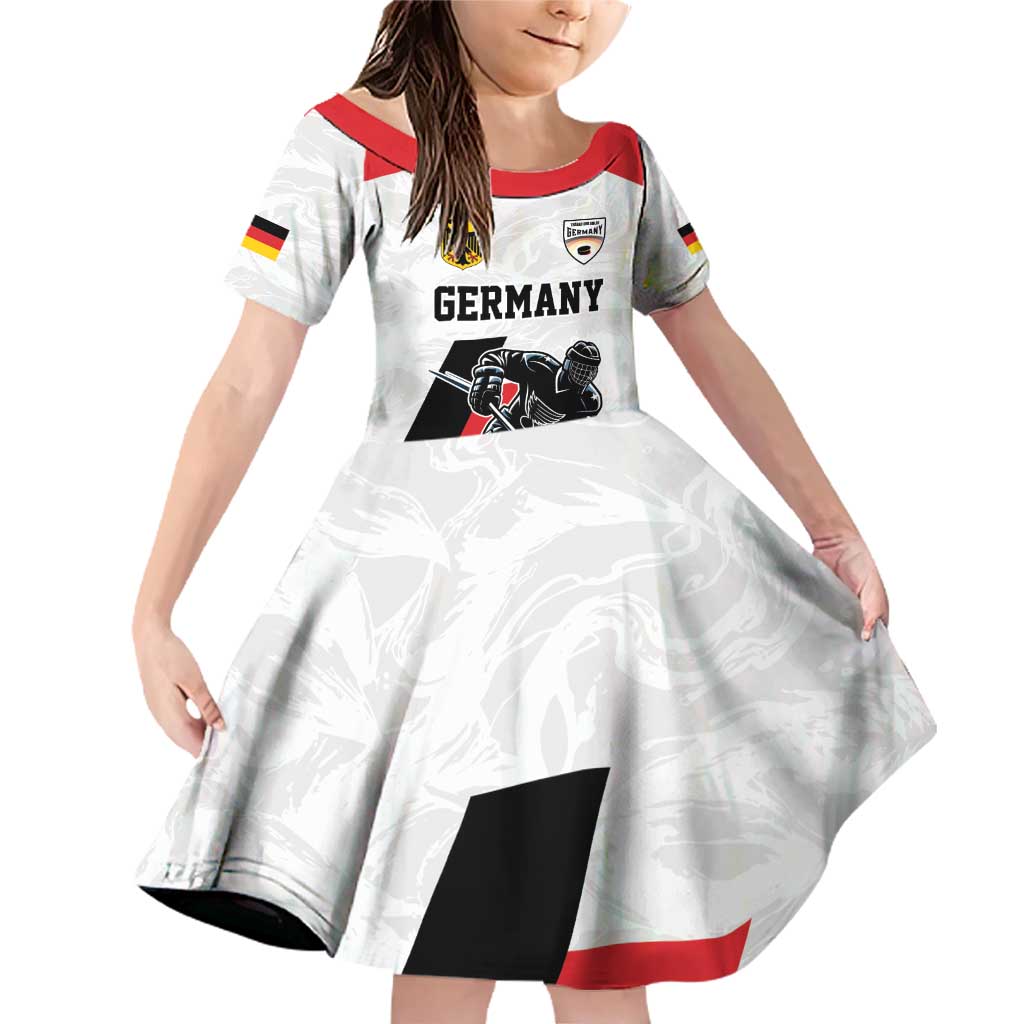 Custom Germany Ice Hockey Family Matching Off Shoulder Short Dress and Hawaiian Shirt Retro Jersey