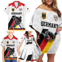 Custom Germany Ice Hockey Family Matching Off Shoulder Short Dress and Hawaiian Shirt Retro Jersey