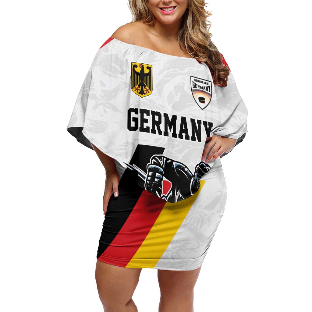 Custom Germany Ice Hockey Family Matching Off Shoulder Short Dress and Hawaiian Shirt Retro Jersey