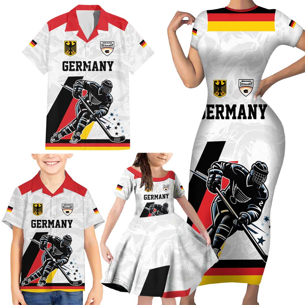 Custom Germany Ice Hockey Family Matching Short Sleeve Bodycon Dress and Hawaiian Shirt Retro Jersey