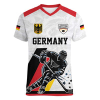Custom Germany Ice Hockey Women V-Neck T-Shirt Retro Jersey
