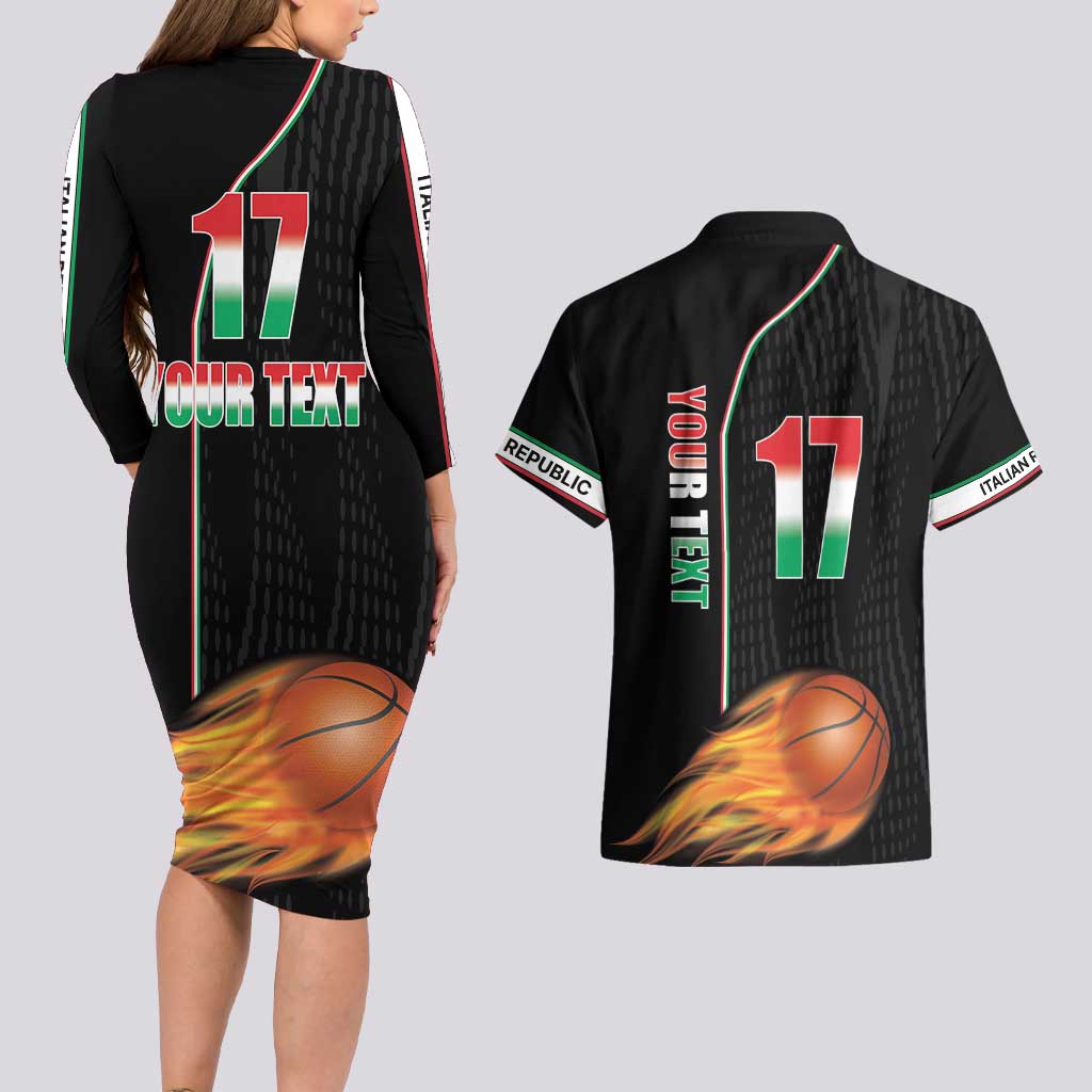 Custom Italian Republic Baketball Couples Matching Long Sleeve Bodycon Dress and Hawaiian Shirt Sporty Style