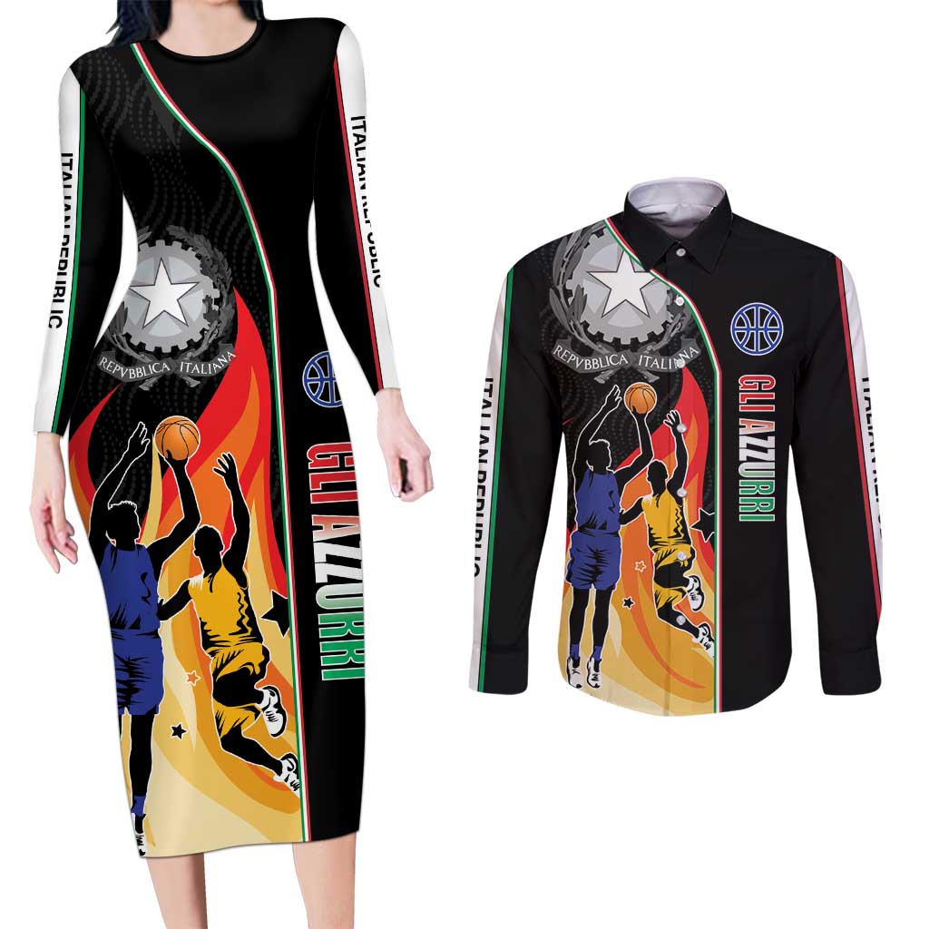 Custom Italian Republic Baketball Couples Matching Long Sleeve Bodycon Dress and Long Sleeve Button Shirt Sporty Style