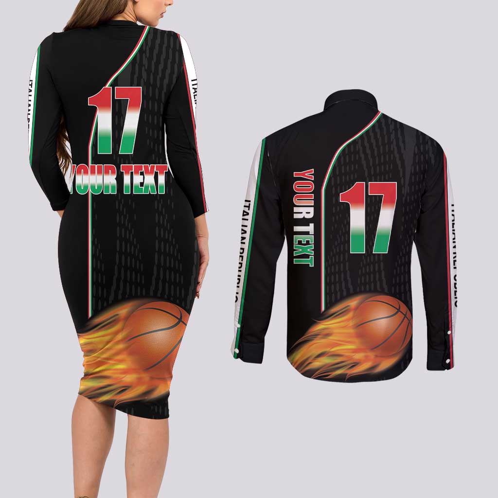 Custom Italian Republic Baketball Couples Matching Long Sleeve Bodycon Dress and Long Sleeve Button Shirt Sporty Style