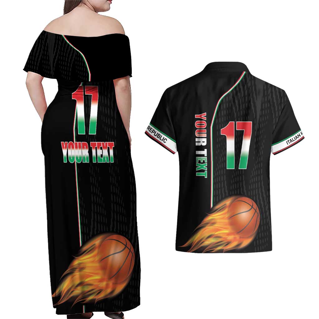 Custom Italian Republic Baketball Couples Matching Off Shoulder Maxi Dress and Hawaiian Shirt Sporty Style