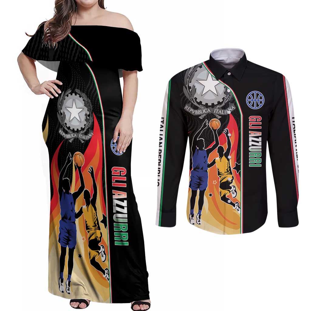 Custom Italian Republic Baketball Couples Matching Off Shoulder Maxi Dress and Long Sleeve Button Shirt Sporty Style