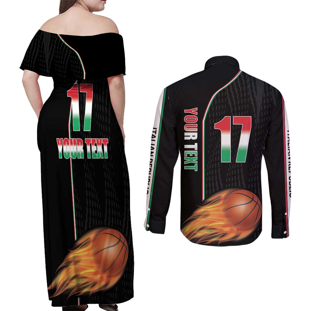 Custom Italian Republic Baketball Couples Matching Off Shoulder Maxi Dress and Long Sleeve Button Shirt Sporty Style