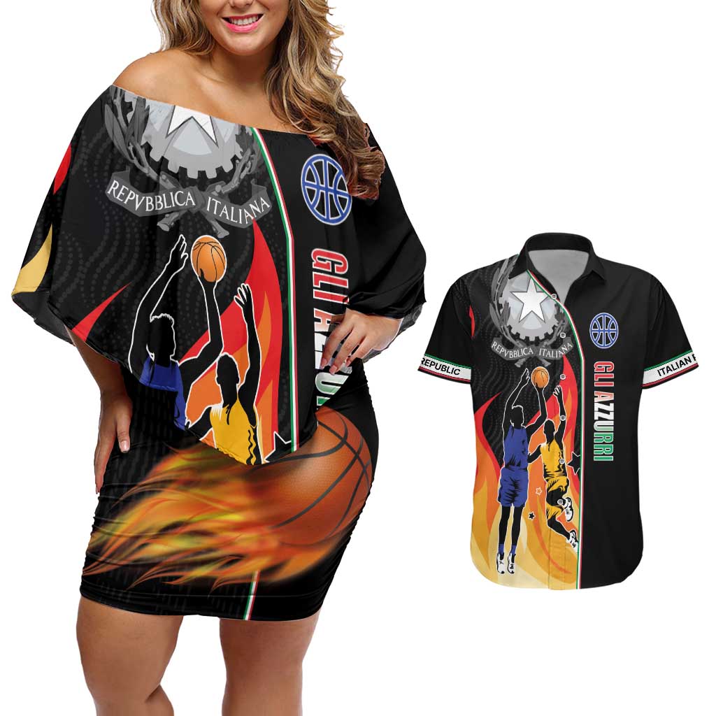 Custom Italian Republic Baketball Couples Matching Off Shoulder Short Dress and Hawaiian Shirt Sporty Style
