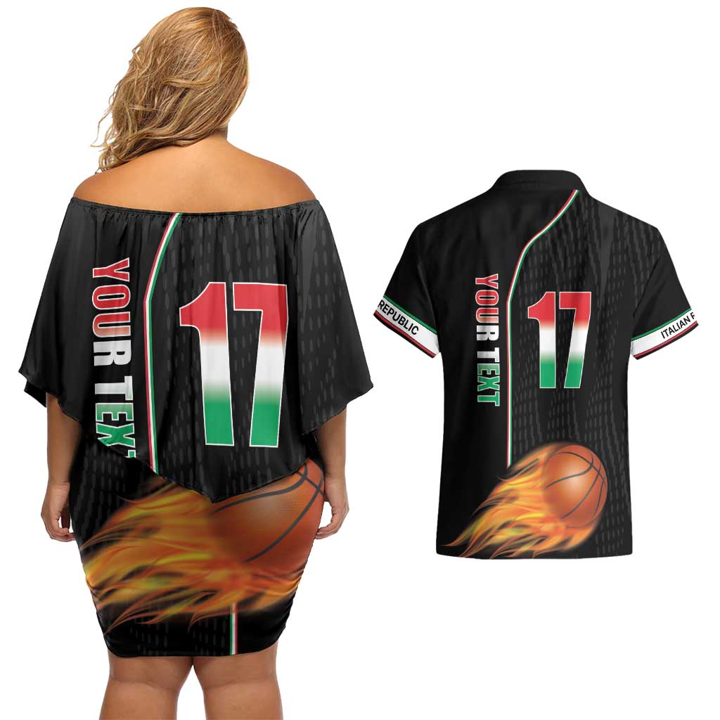 Custom Italian Republic Baketball Couples Matching Off Shoulder Short Dress and Hawaiian Shirt Sporty Style