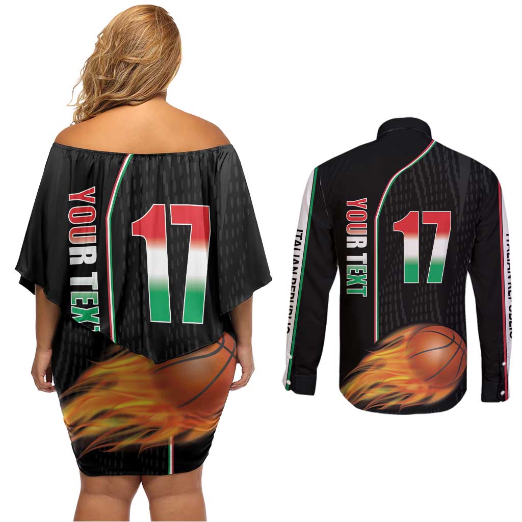 Custom Italian Republic Baketball Couples Matching Off Shoulder Short Dress and Long Sleeve Button Shirt Sporty Style