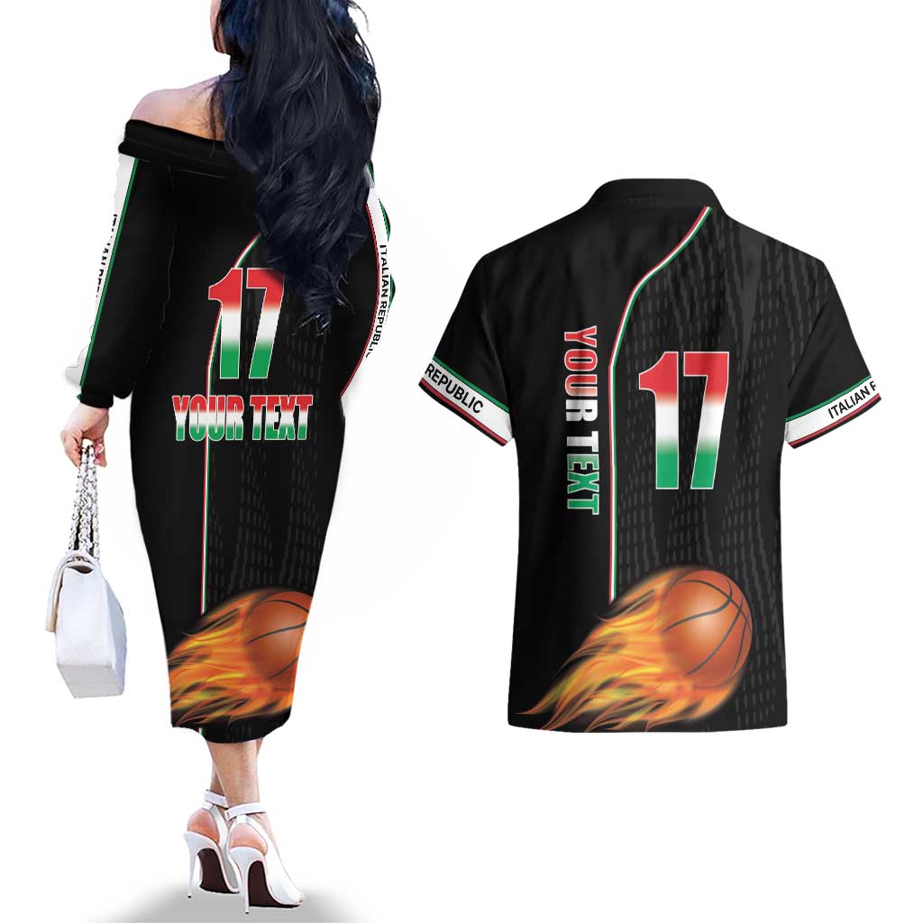Custom Italian Republic Baketball Couples Matching Off The Shoulder Long Sleeve Dress and Hawaiian Shirt Sporty Style