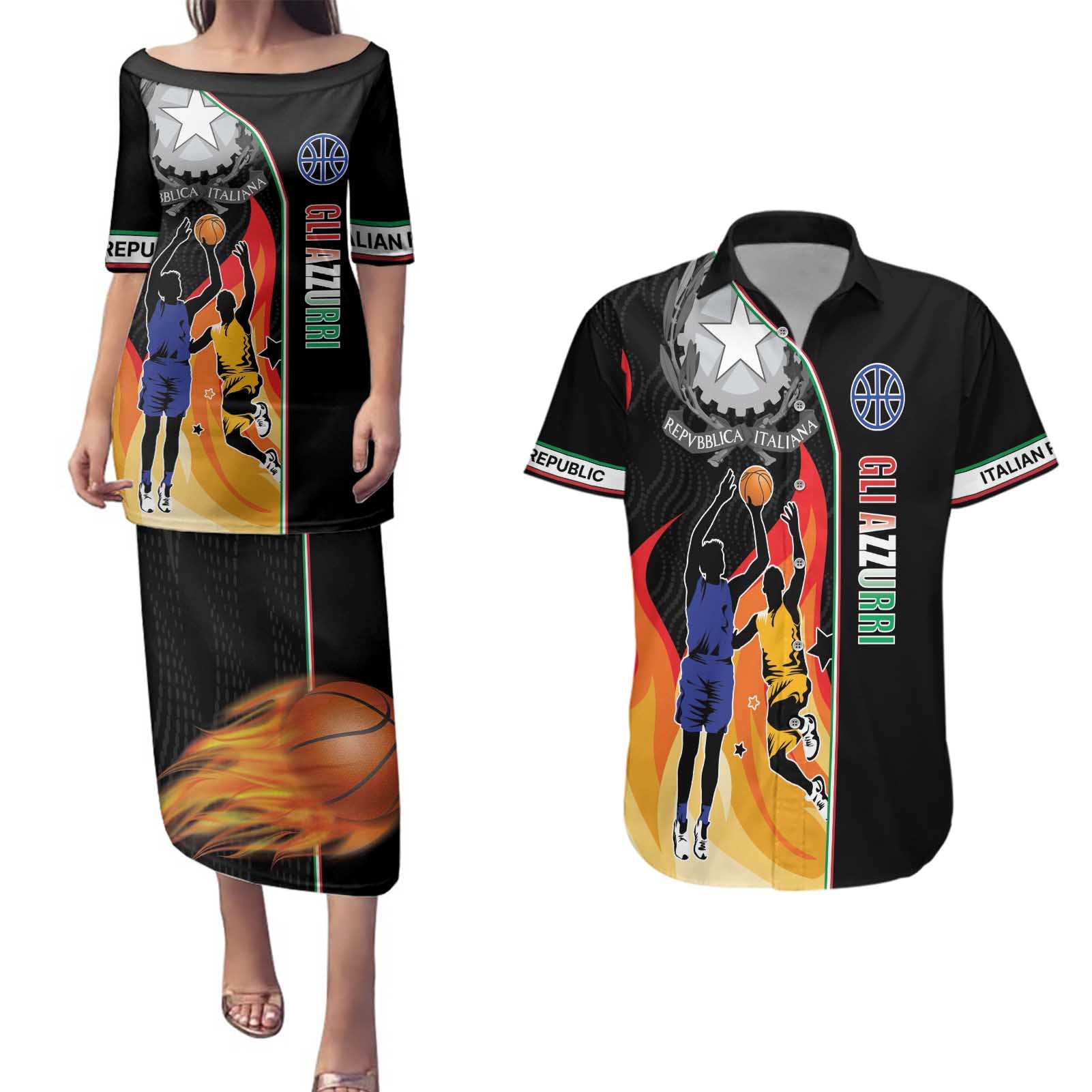 Custom Italian Republic Baketball Couples Matching Puletasi and Hawaiian Shirt Sporty Style