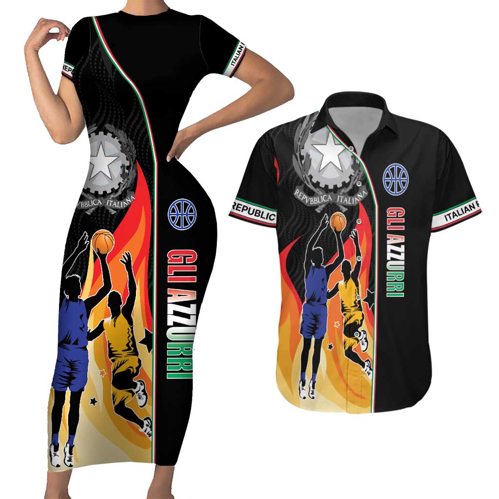 Custom Italian Republic Baketball Couples Matching Short Sleeve Bodycon Dress and Hawaiian Shirt Sporty Style