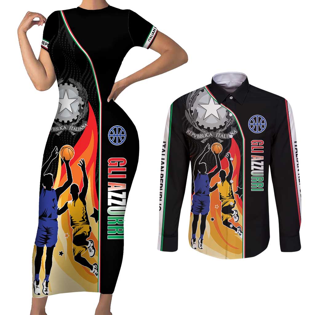 Custom Italian Republic Baketball Couples Matching Short Sleeve Bodycon Dress and Long Sleeve Button Shirt Sporty Style