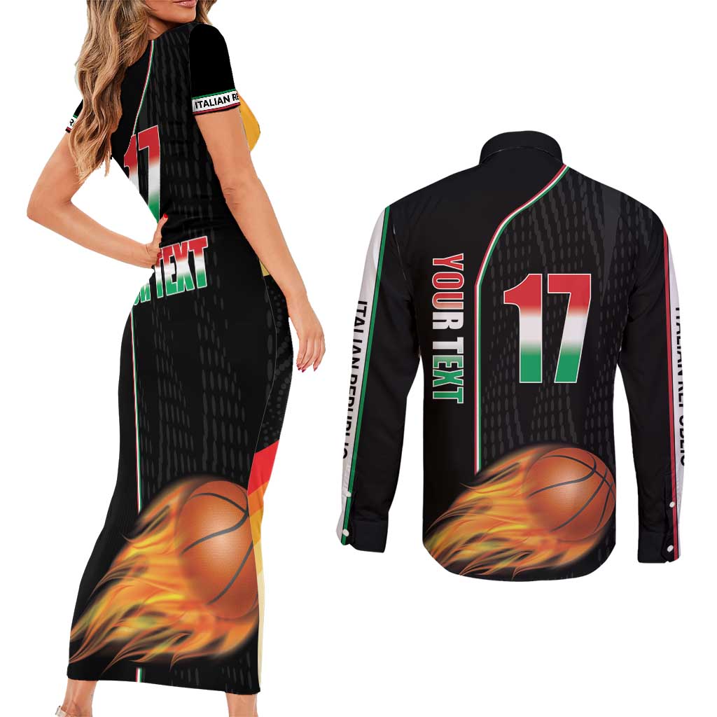 Custom Italian Republic Baketball Couples Matching Short Sleeve Bodycon Dress and Long Sleeve Button Shirt Sporty Style